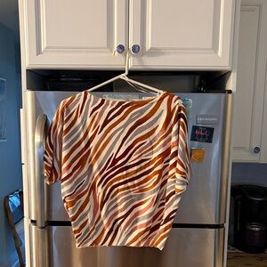 Ann Taylor Zebra-Stripe Boatneck Top in Rust, Brown & Cream